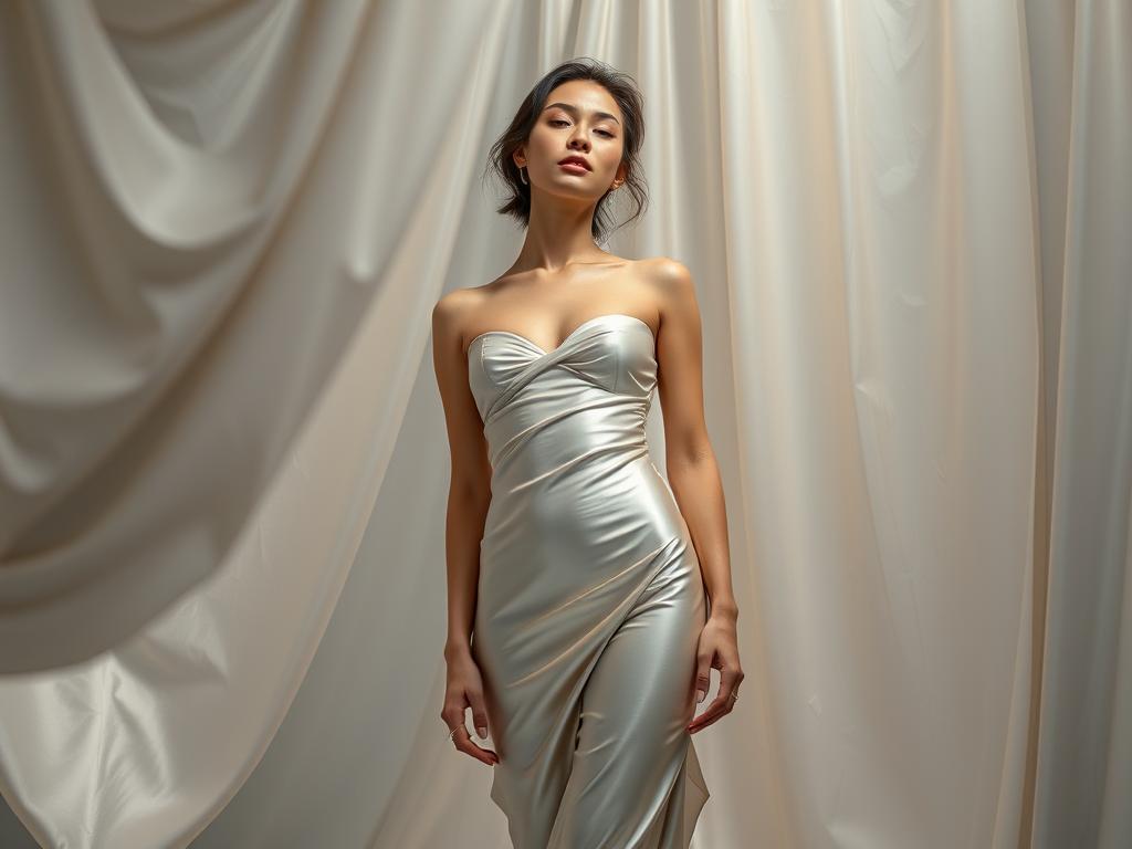 Schöner weiblicher Körper unter Seide, volle Höhe