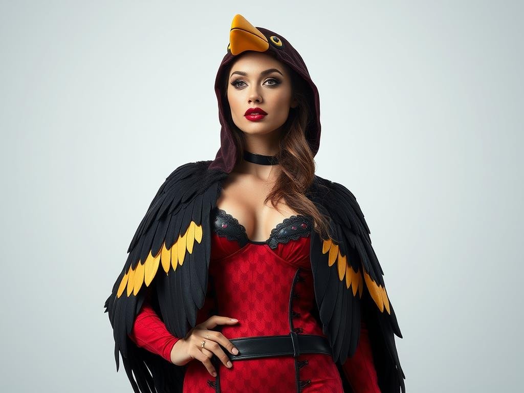 Frau in einem sexy Vogelkostüm